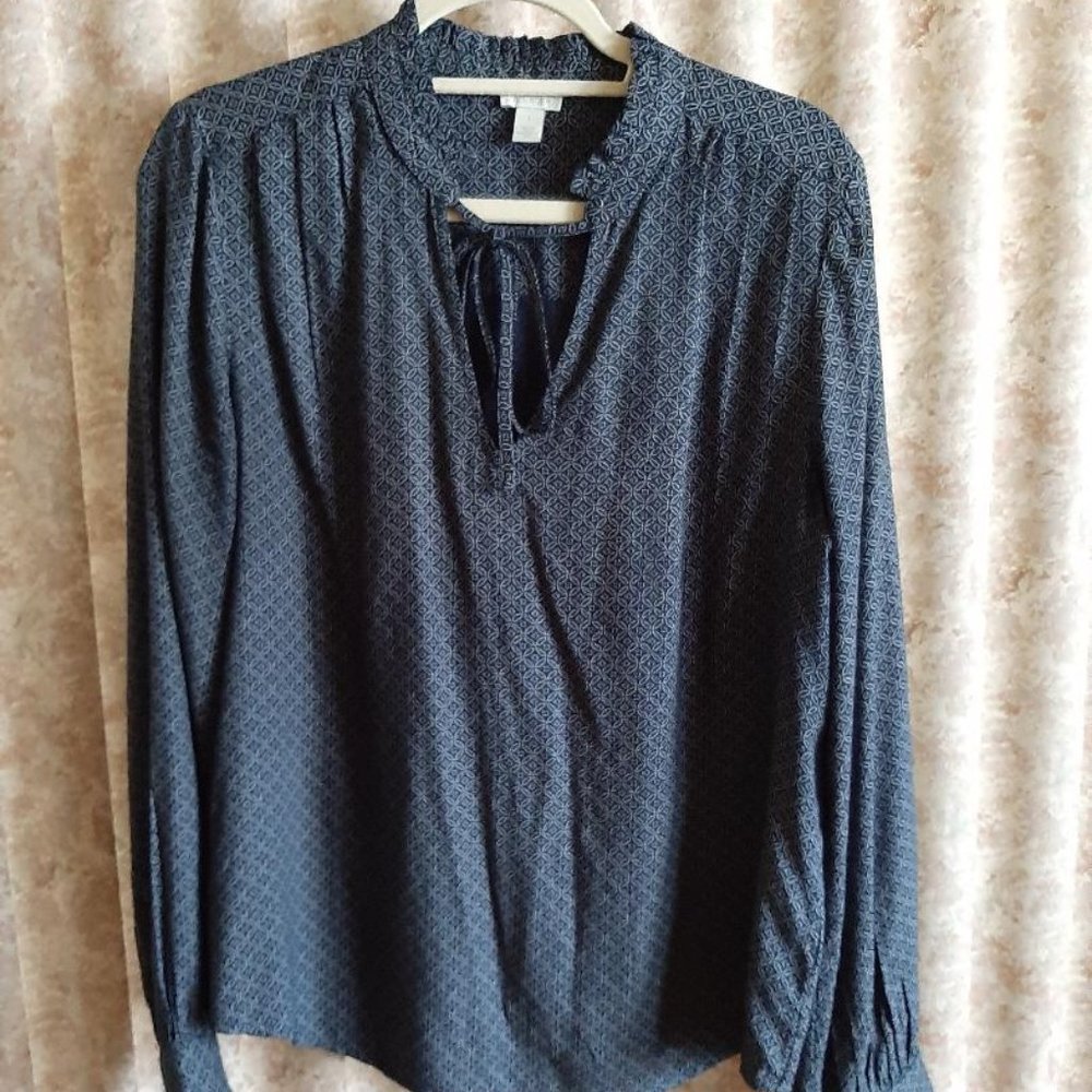 Navy print Hinge popover blouse size Large